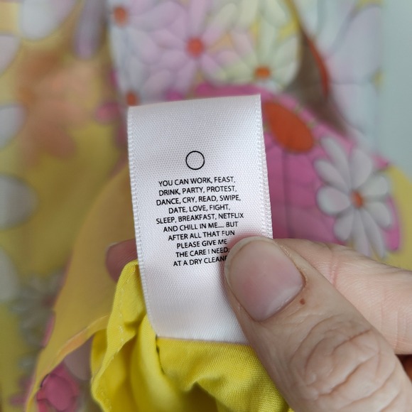 Selkie Corset Puff Dress Womens XS Yellow Pink Floral Mini Romantic Rococo Girly - Picture 9 of 10